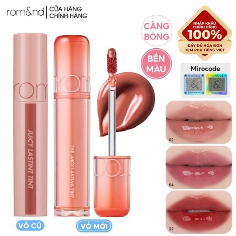 Hình ảnh một người mẫu có làn da ngăm sử dụng son Romand màu 23 Bare Grape, tập trung vào cách màu son tôn lên vẻ đẹp tự nhiên